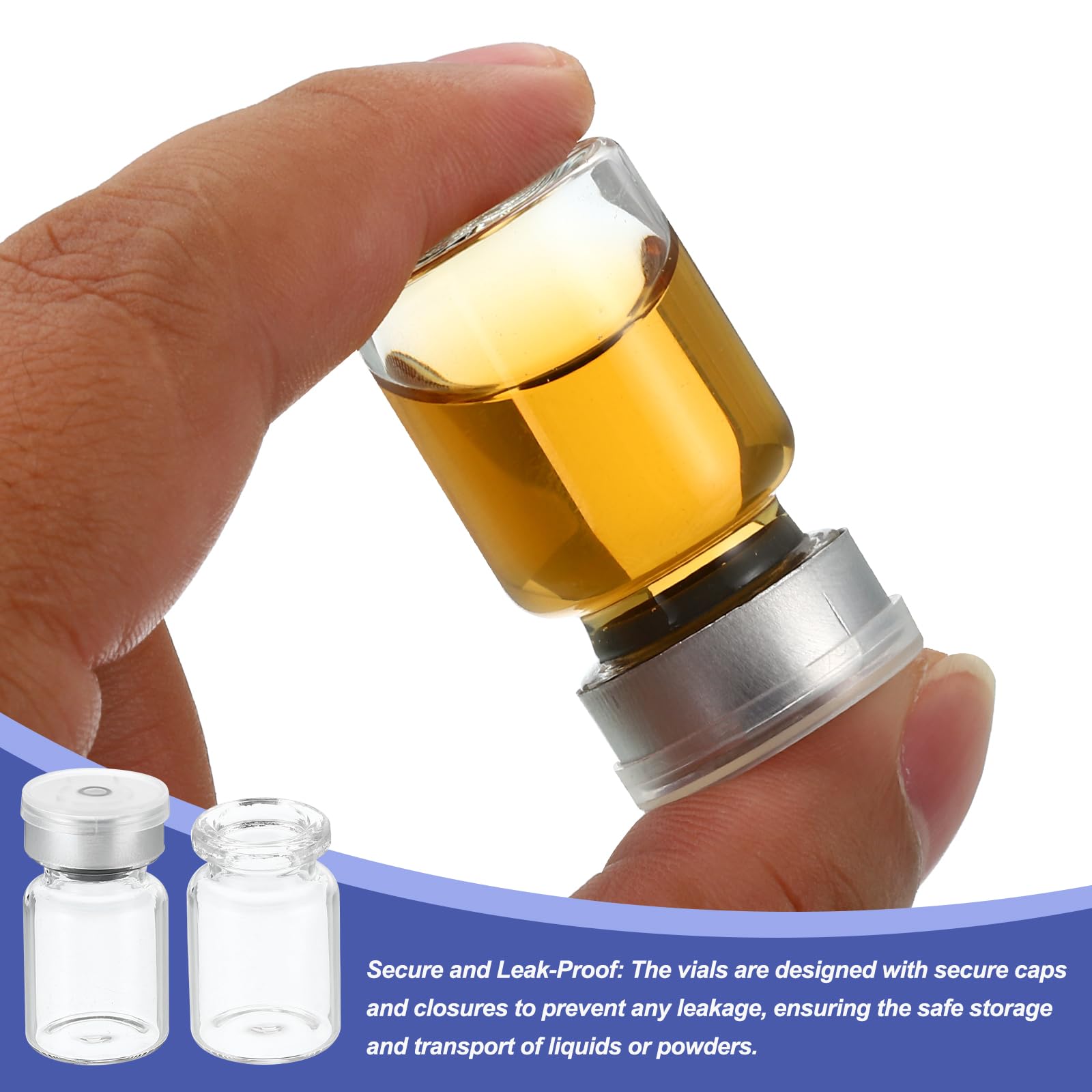 PATIKIL 5ml Fiale Esemplare, 8pz Fiale Vuote Laboratorio con Tappo Gomma Butilica Tappi Superiori Crimpare Fiala Vetro Borosilicato, Trasparente