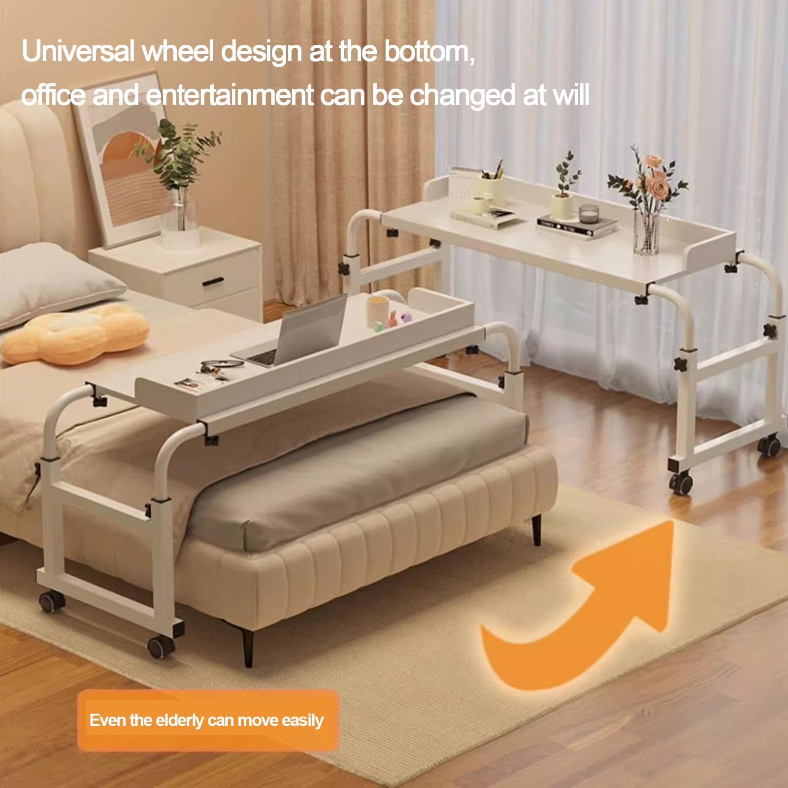 Tavolino da Letto, Supporto per Computer con Ruote, per casa, Ufficio, Ospedale, con Vassoio per Alimenti Regolabile in Altezza, Tavolo Medico, Tavolo da Letto con Pannello divisorio, scriva