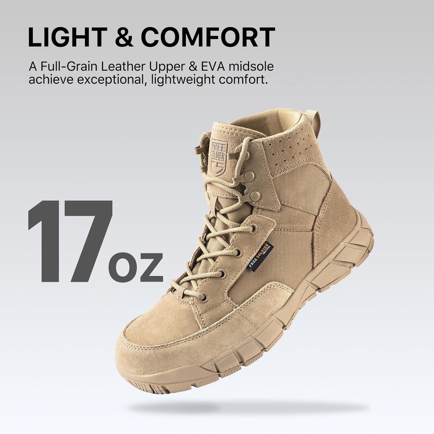 FREE SOLDIER Men's Durable Work Boots 6 Inches Lightweight Waterproof Hiking Boots Suede Leather Tactical Boots - Image 3