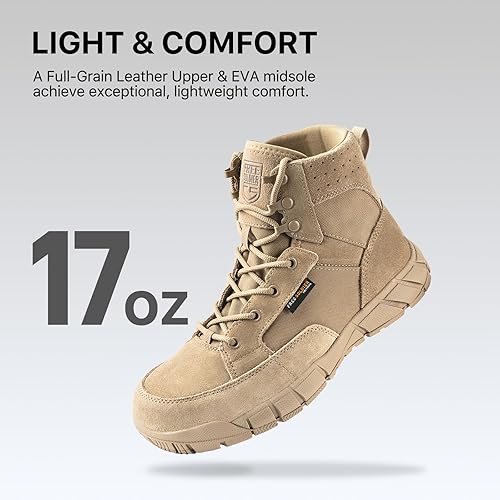 Miniatura 2 de FREE SOLDIER Botas de trabajo duraderas para hombre, 6 pulgadas, ligeras, impermeables, botas de senderismo, botas tácticas de cuero de gamuza