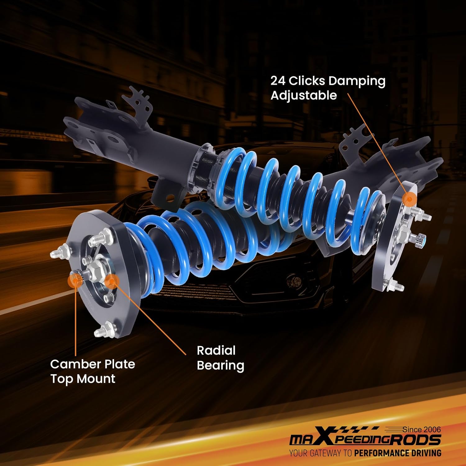 maXpeedingrods Coilover for Toyota Camry Hybrid/L/LE/XLE 2018-2022, 24 Levels Damper Adjustable Coil-overs Suspension Kit Strut, Height Adjustable Shock Absorber Struts, T6 Upgraded Lowering Kits Blue