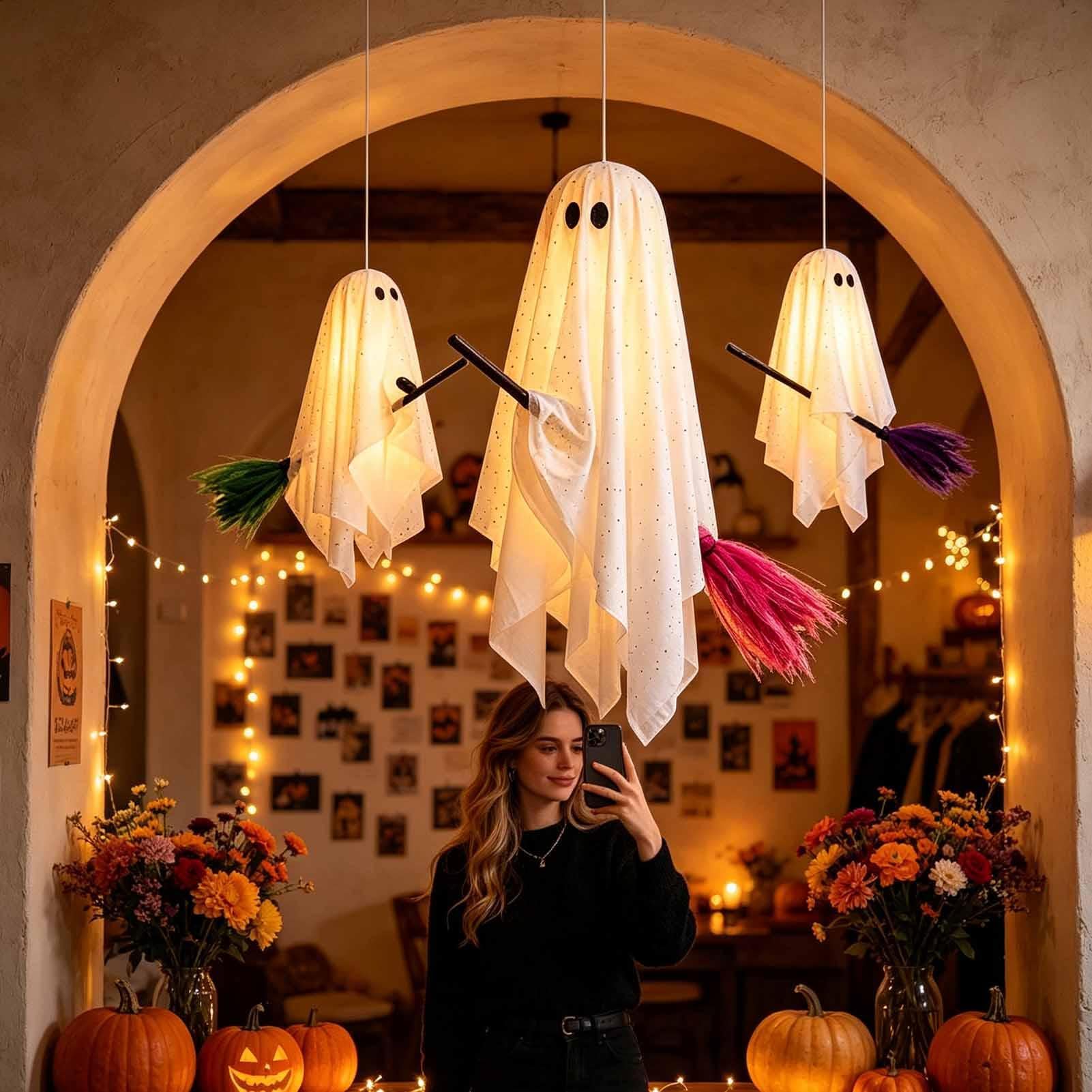 Świecące Duchy Halloween Dekoracje 3 Świecące Latające Upiorne Ozdoby