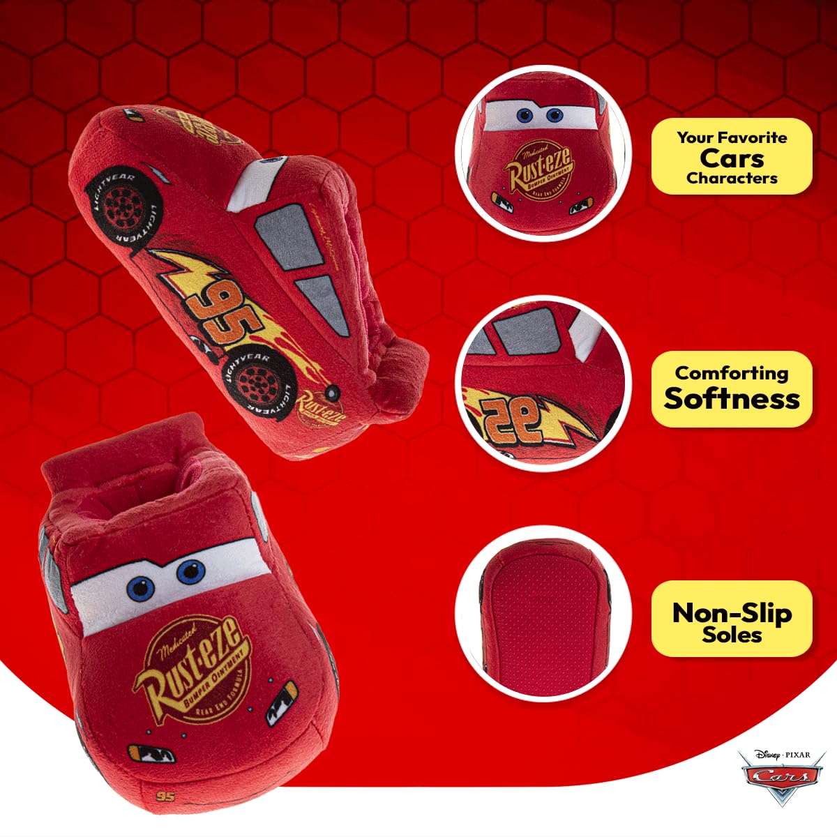 Disney Buzz and Woody Fuzzy Slippers dla dzieci - Buzz and Woody Fuzzy Slippers (niemowlę/dziecko), czerwony 3D pluszowy samochód, 7-8 Toddler