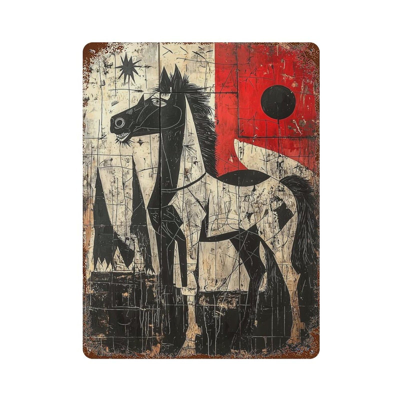 Abstract Horse Contemporary Expressionist Reimagining Rustic Tin Plaque 15.7"x11.8", Novelty Wall Decor for Garage, Pub Or Kitchen