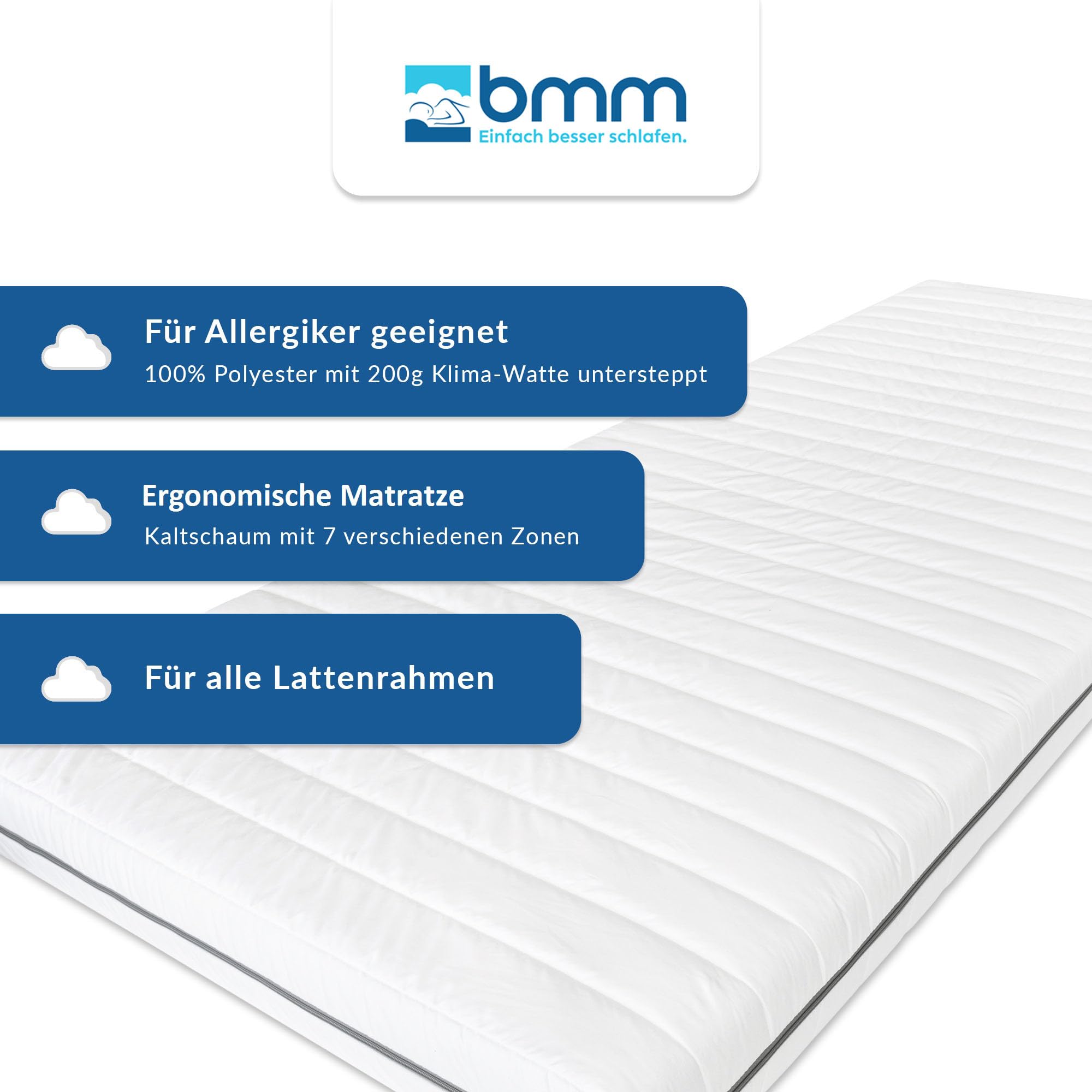 BMM Kaltschaummatratze Klassik XXL 90x200 cm H4 12 cm | Stabiler KSCell® Kaltschaum mit kompakter 12 cm Höhe bietet zuverlässigen Liegekomfort für vielseitige Einsatzbereiche.