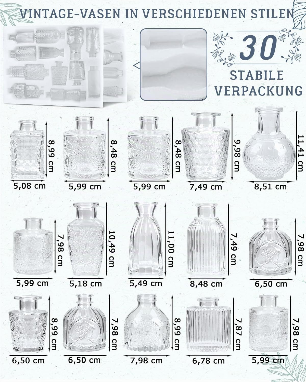 klare Glasvasen 30 Stück, kleine Glasvase für Blumen, Mini-Blumenvasen