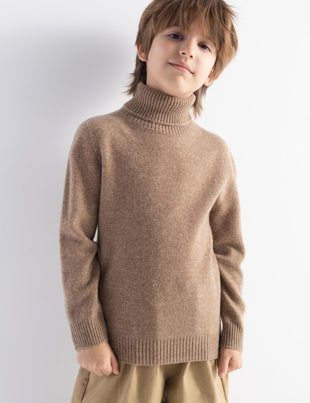 Chanyarn Niño Niña 100% Lana Merino Jerséis Cuello Alto Manga Larga Sin Costuras