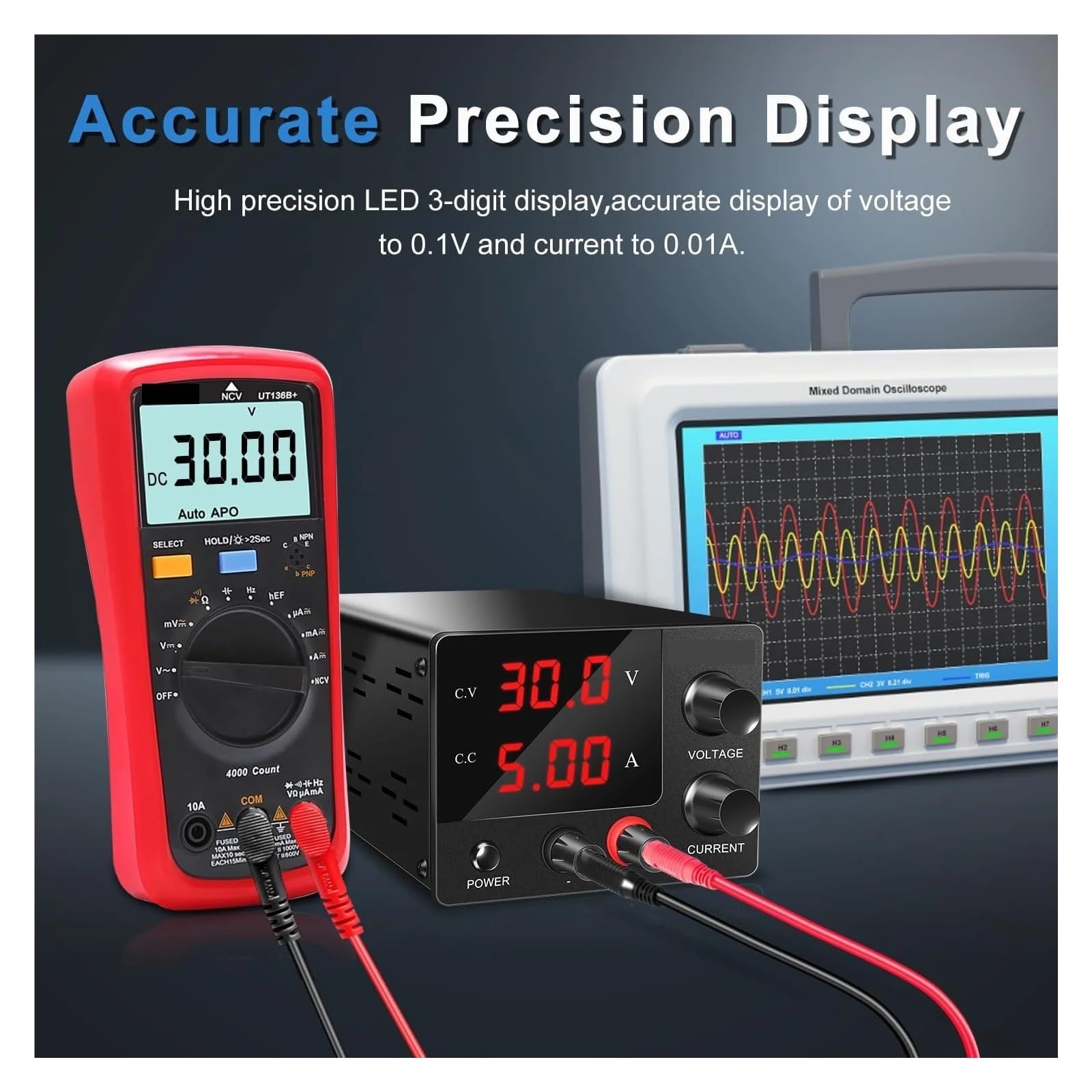 Fuente de alimentación de Laboratorio DC Variable 0-30V 0-5A Ajustable, Fuente de alimentación conmutada regulada, regulador de Voltaje para Banco de Trabajo de Mantenimiento (15V 10A)