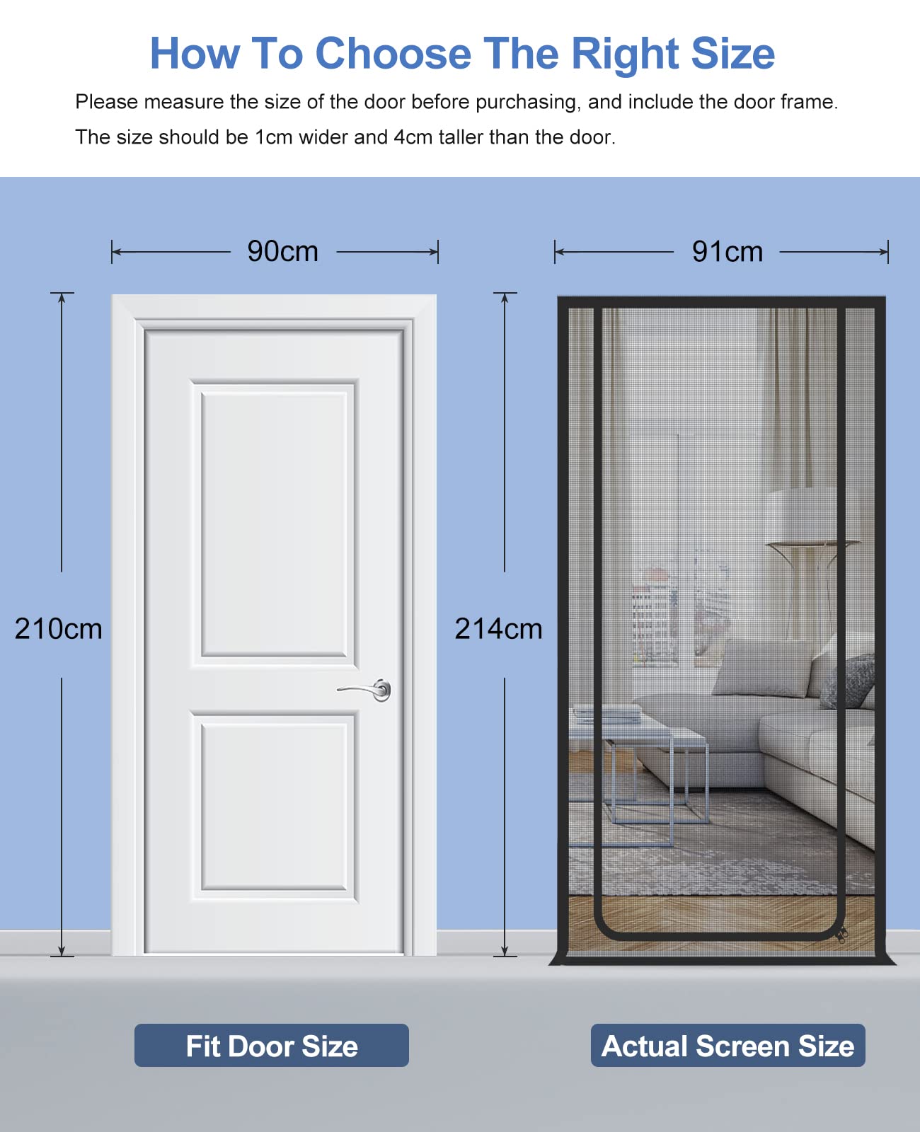 Porta con zanzariera per Gatti Adatta a Porte di Dimensioni 90 cm x 210 cm, Rinforzata a Prova di Animali Domestici, Tenda per Porta in Rete con Doppia Cerniera per Camera da Letto, Sala Pianoforte,