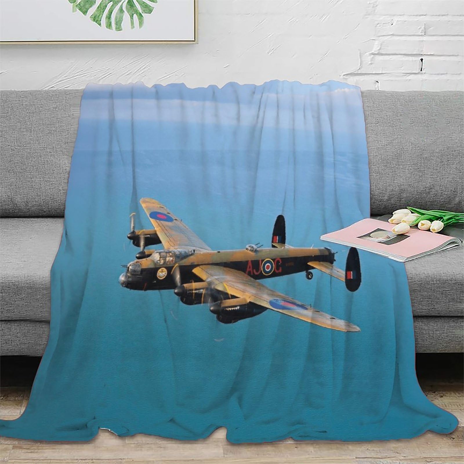Dafufbw Ww Ii Aircraft-6 Ww Ii Aircraft Fleece Throw Blanket 40X50inch(100X130cm) For Couch With 3D Lancaster Bomber Jacquard Soft Blanket, Fuzzy Blanket For All Seasons 108X90 Inches