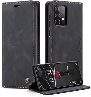 جراب حماية لموبايل سامسونج جالاكسي A52S 5G وA52 4G - من كيس مي موبايل قابل للطي مغناطيسي الجلد الفاخر بمسند عملي وفتحة للبطاقة اسود جلد صناعي