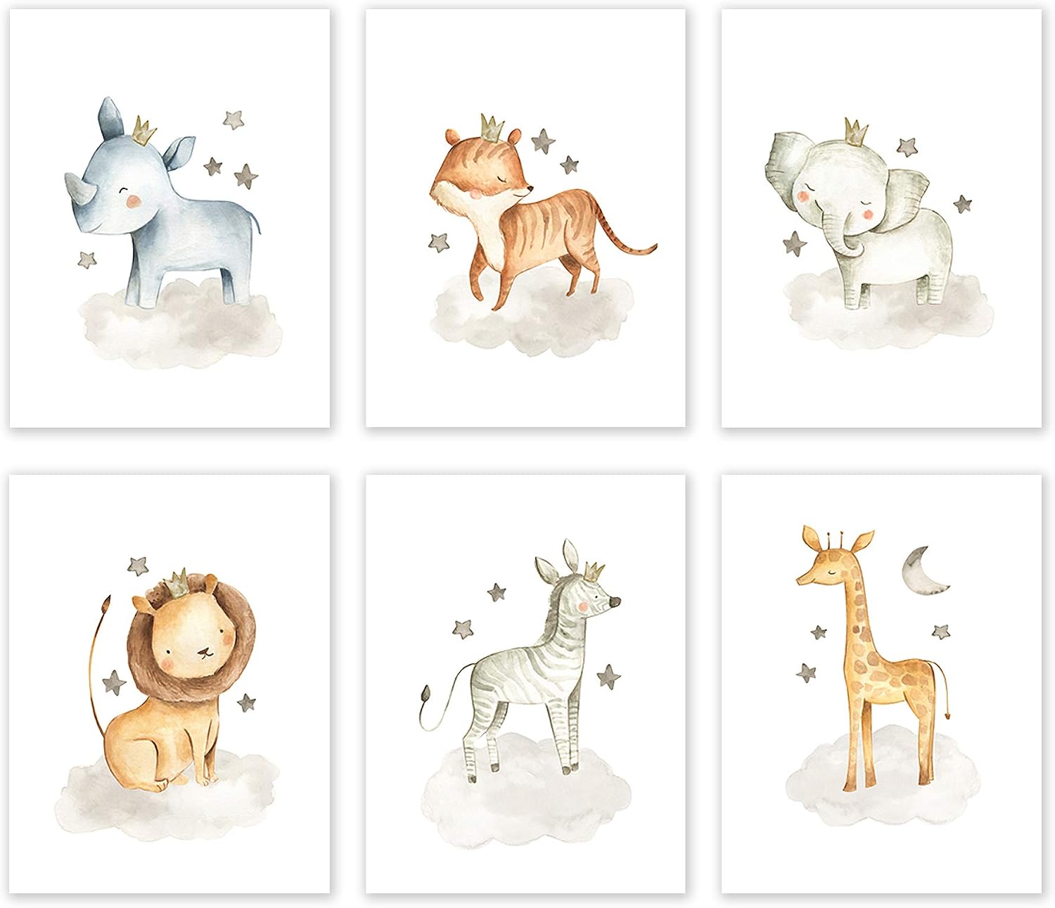 Stickerbrand Nursery Safari Baby Animal Posters (Set of 5) Prints. Baby Elephant, Giraffe, Rhino, Lion and Zebra. Unframed. Great Gifts for Baby Shower, Kids Bedroom or Bathroom Decor. #P1022