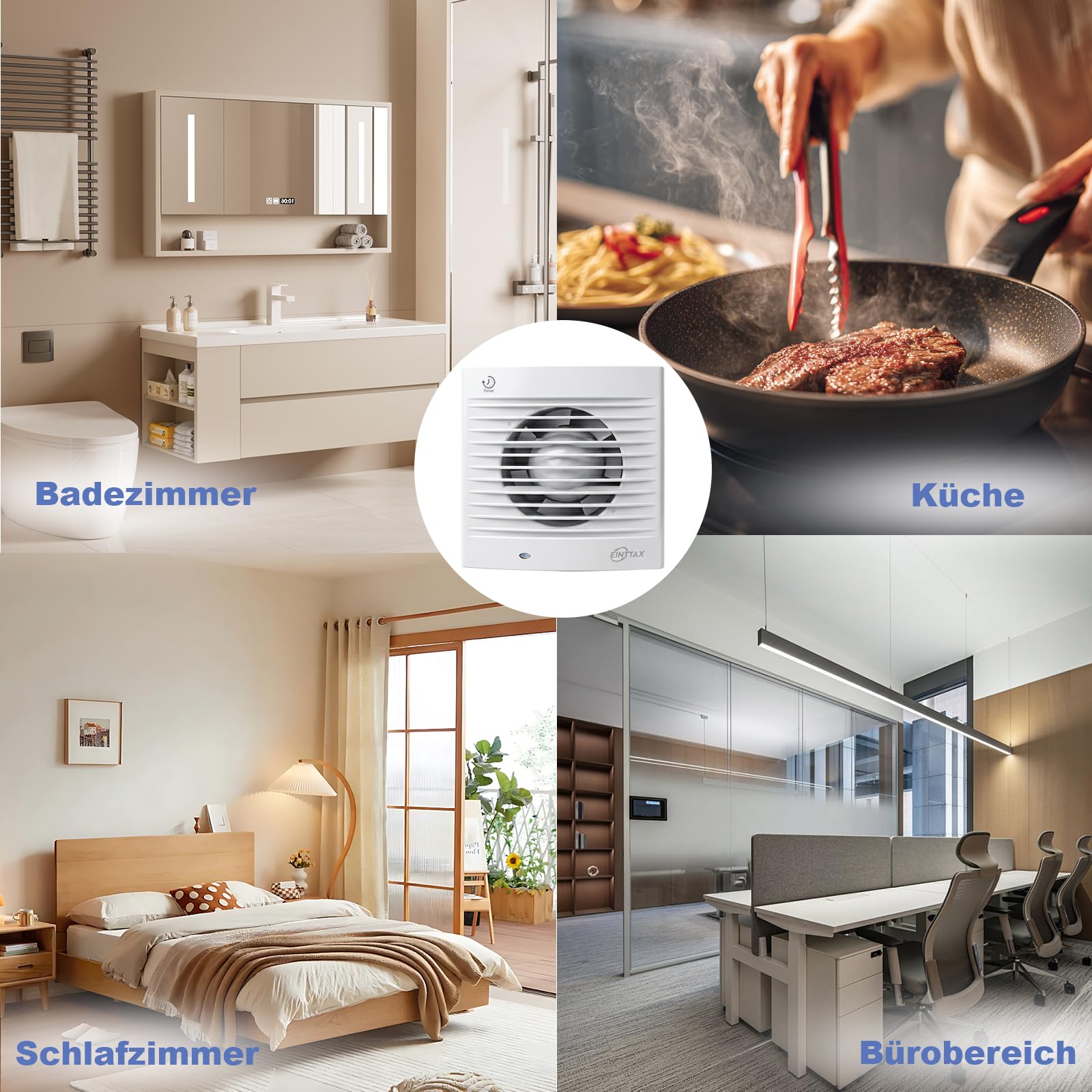 Badlüfter 100mm mit Nachlauf Abluftventilator Küche, 120m³/h IPX2 Wasserdicht Badlüfter mit Rückstauklappe,für Bad Küche Schlafzimmer Garage,Weiß