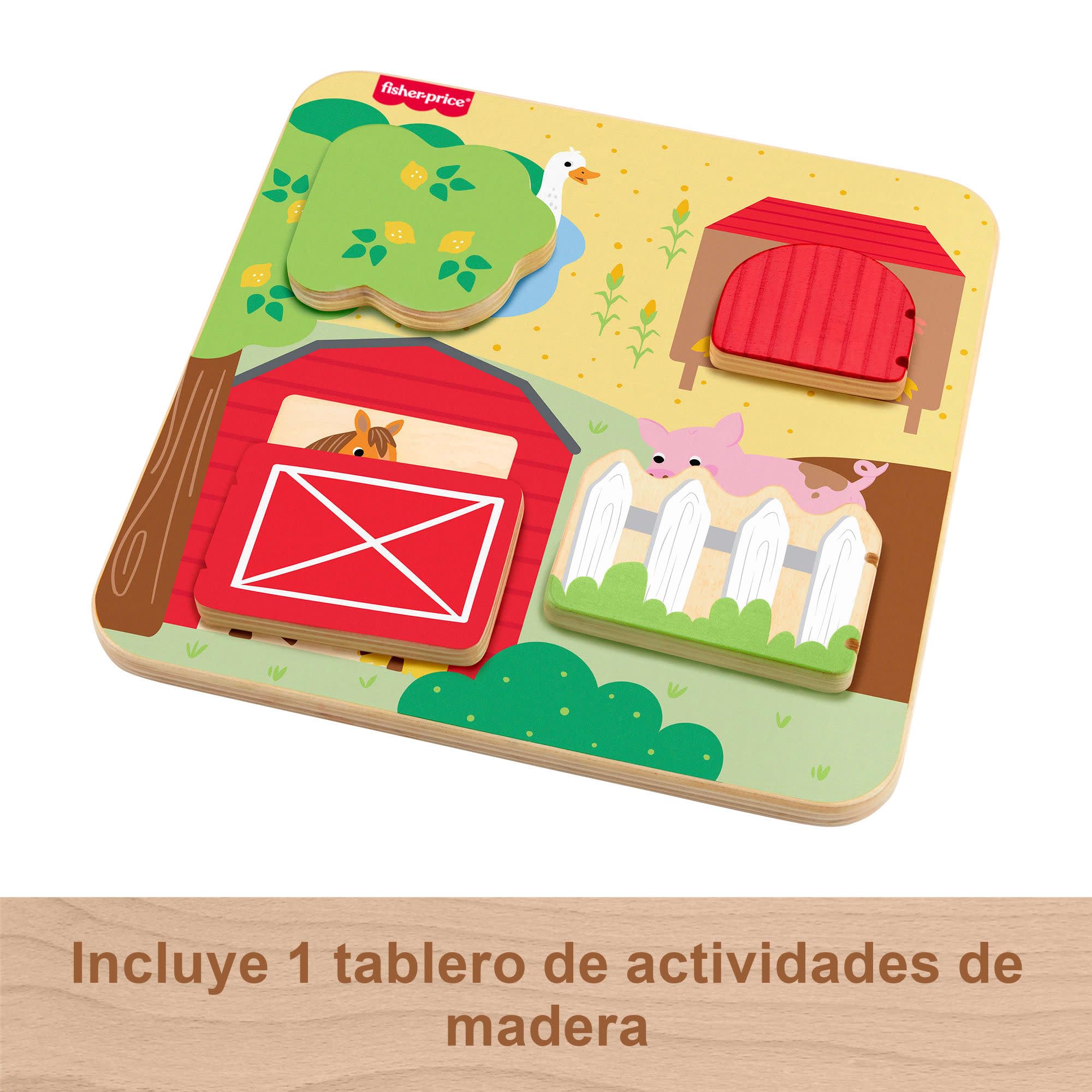Fisher-Price Tablero de madera de animales de granja Juguete entretenido para desarrollo de bebés y niños y niñas pequeños a partir de 1 año, JCY33