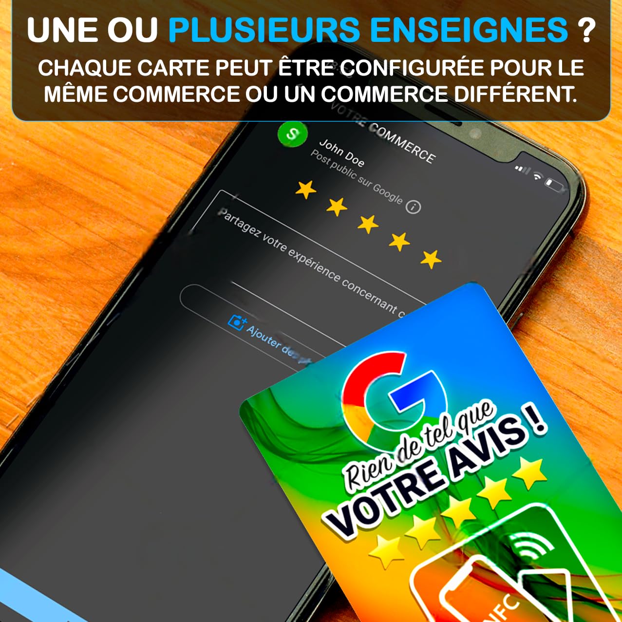 Scheda NFC + QR per raccogliere recensioni di Google | Set di 5 | Strumento di marketing locale | Compatibile con tutti gli smartphone | Facile installazione | Commercianti, Indipendenti, Negozi (5)