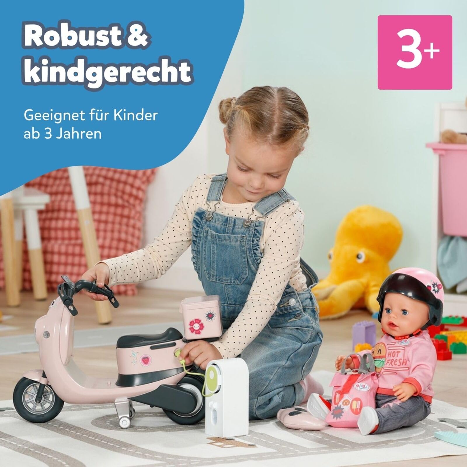 BABY Born E-Scooter - Ferngesteuerter Roller inkl. Zubehör - Funktioniert mit Batterien - Geeignet für alle 43cm Puppen