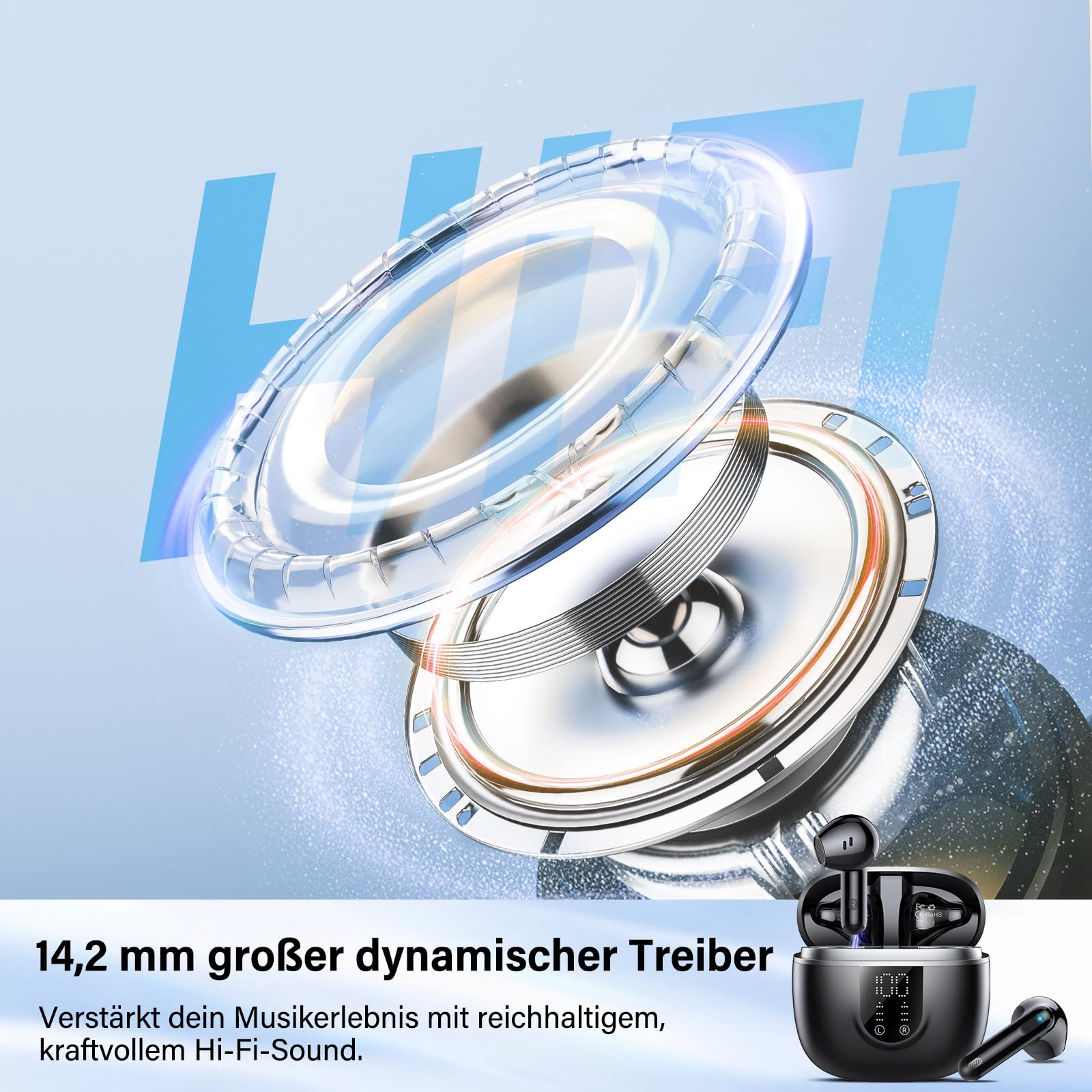 Bluetooth Kopfhörer, Kopfhörer Kabellos Bluetooth 5.4, Hi-Fi Sound in-Ear-Kopfhörer mit ENC Noise Cancelling, 45 Std Spielzeit, LED Anzeige, IP7 Wasserdicht Ohrhörer für Arbeit und Studium, Schwarz