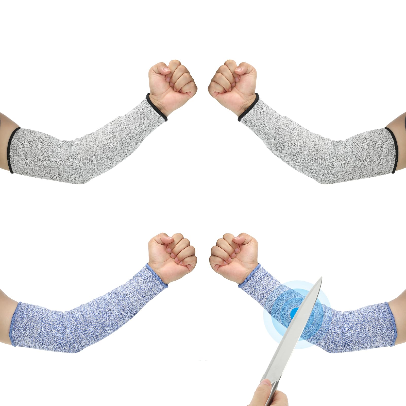 PATIKIL 14 Inch Cut Resistant Sleeve, 2 Pairs Arm Safety Protectors Sleeves Forearm Sleeve HPPE Level 5 Protection for Thin Skin and Bruising, M, Blue/Gray