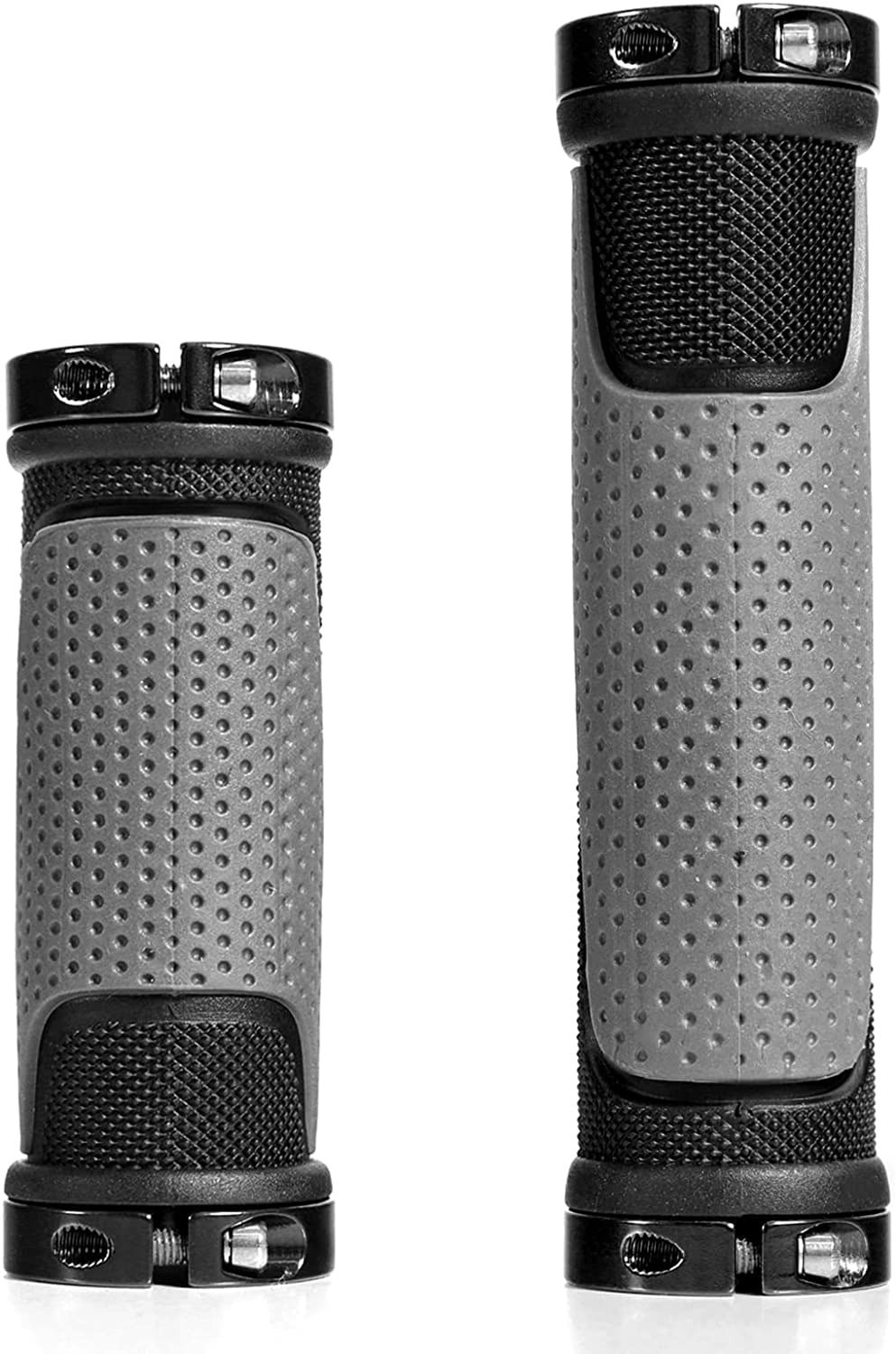 QEWERONE Manopole Bici Lock-On, Design Ergonomiche Antiscivolo, Doppio Bloccaggio In Alluminio, Per Mountain Bike BMX Bici Da Strada, Lunghezza 130mm E 90mm, Nero - 4