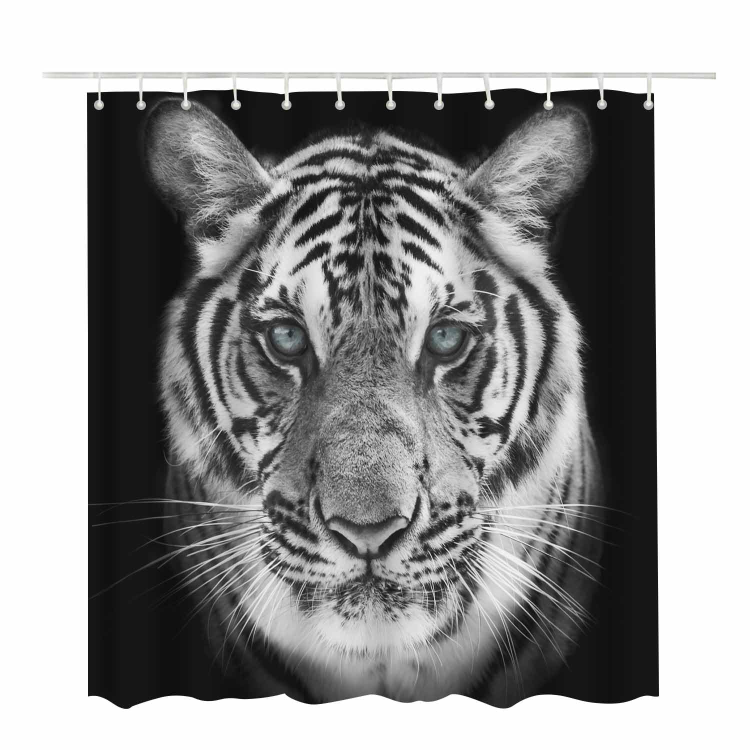 Woutay Shower Curtain Water Repellant Fabric Black Tiger,Mould Proof Resistant,Polyester,with 12 Plastic Hooks - Image 2