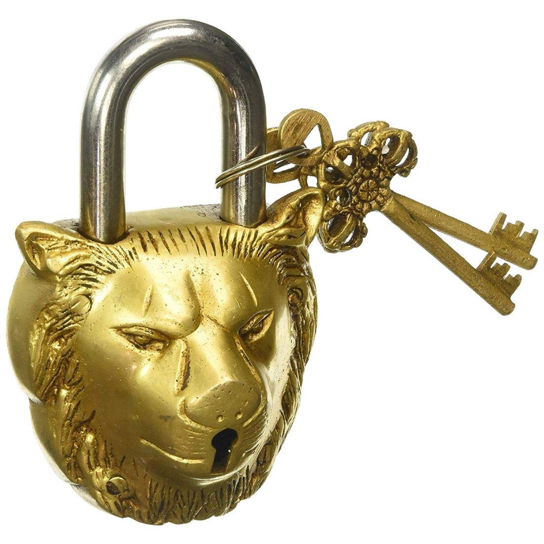 Brass 'Lion King' Antique Design Door Padlock (Gold)-picture-17
