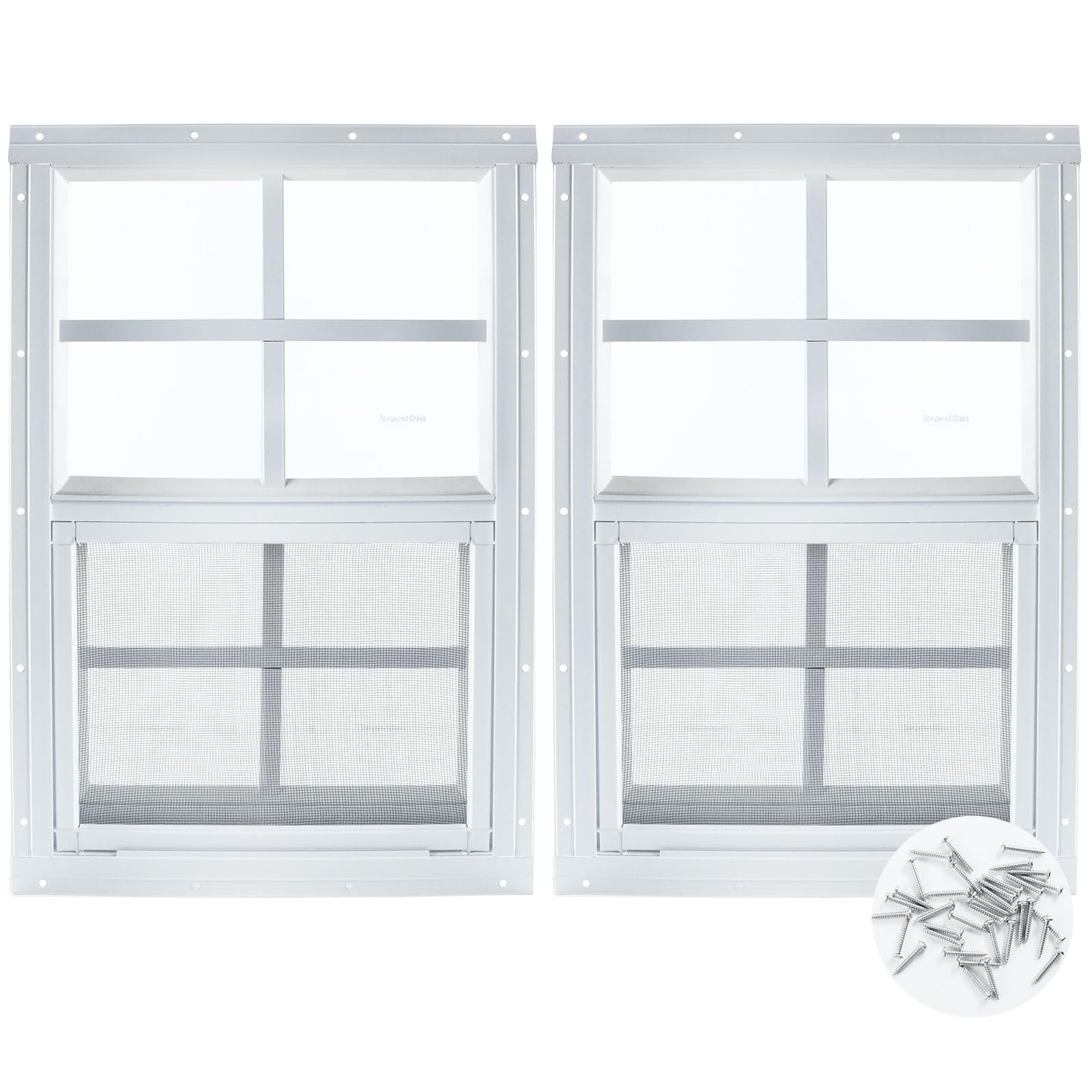 Photo 1 of 12" x 18" Shed Window, 2 Pack White Flush Mount Household Windows with Tempered Glass and Fiberglass Screen for Shed, Garage, Chicken Coop, Playhouse, Small Tiny House