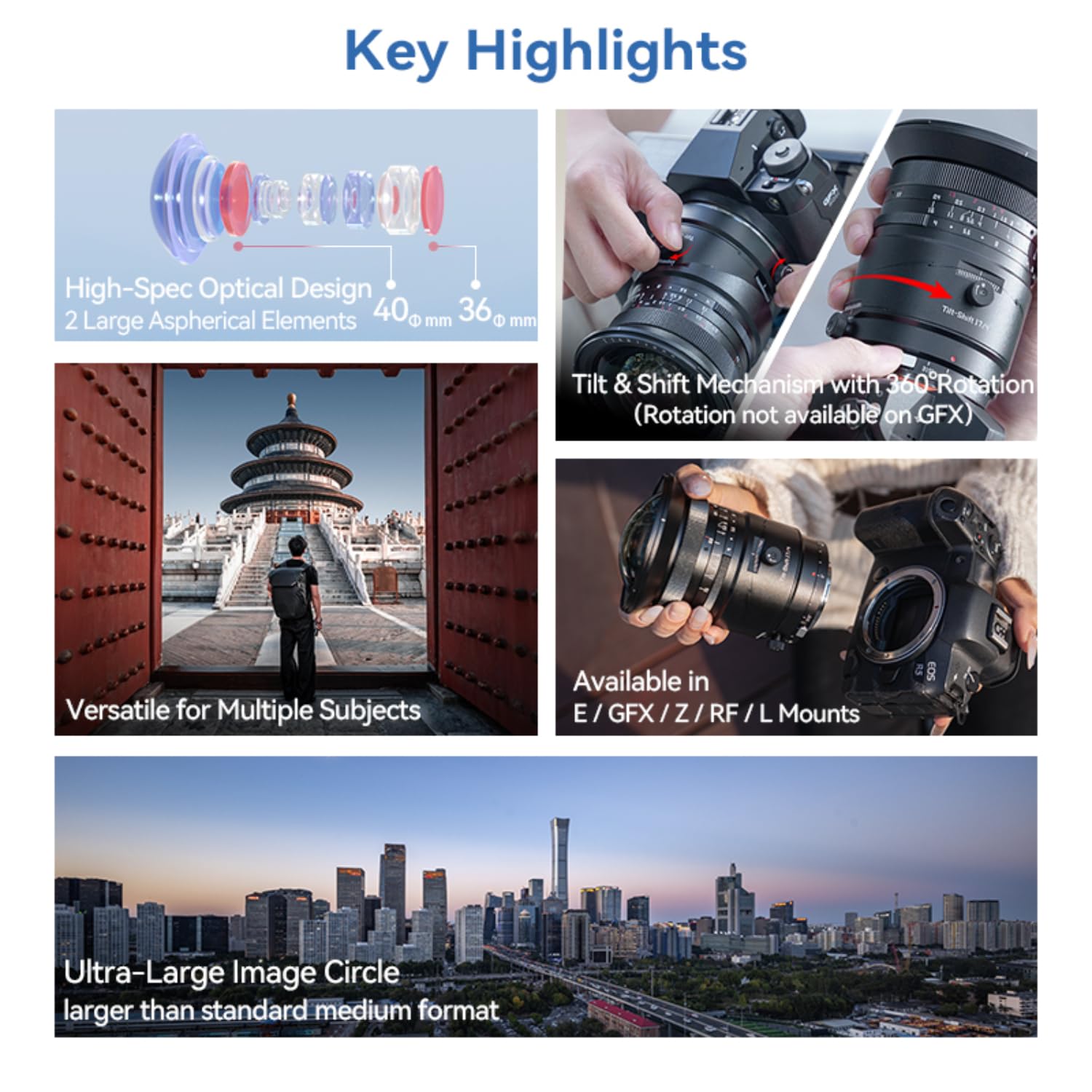 TTARTISAN Tilt-Shift 17mm F4 Objektiv für EOS RF-Mount-Kameras, Ultraweitwinkelobjektiv mit manuellem Fokus, ±8 mm Shift, 10-Blenden-Blende, ideal für Architektur- und Landschaftsfotografie