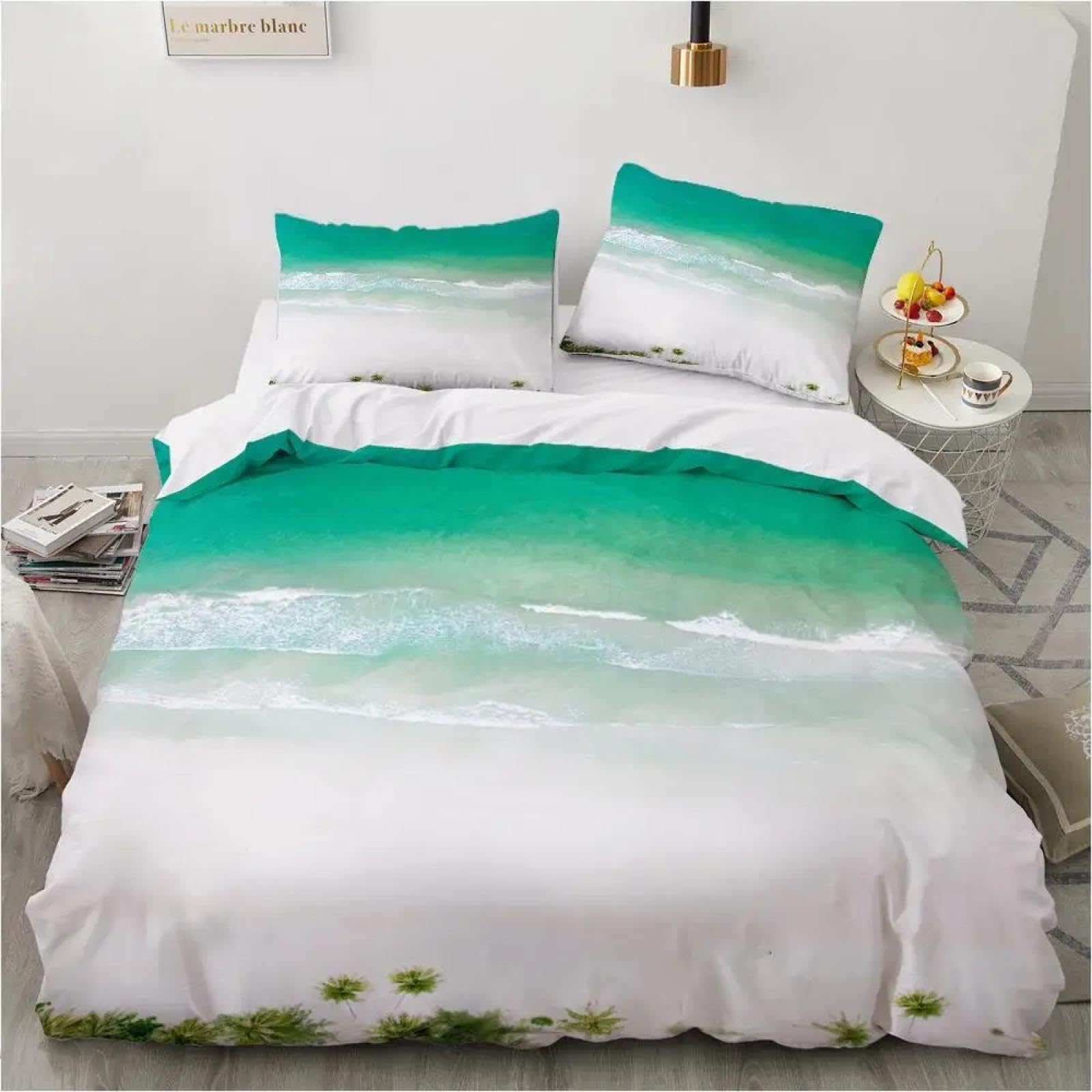 Housse de couette 150x220 océan lit King Size avec 2 taies d'oreiller mer