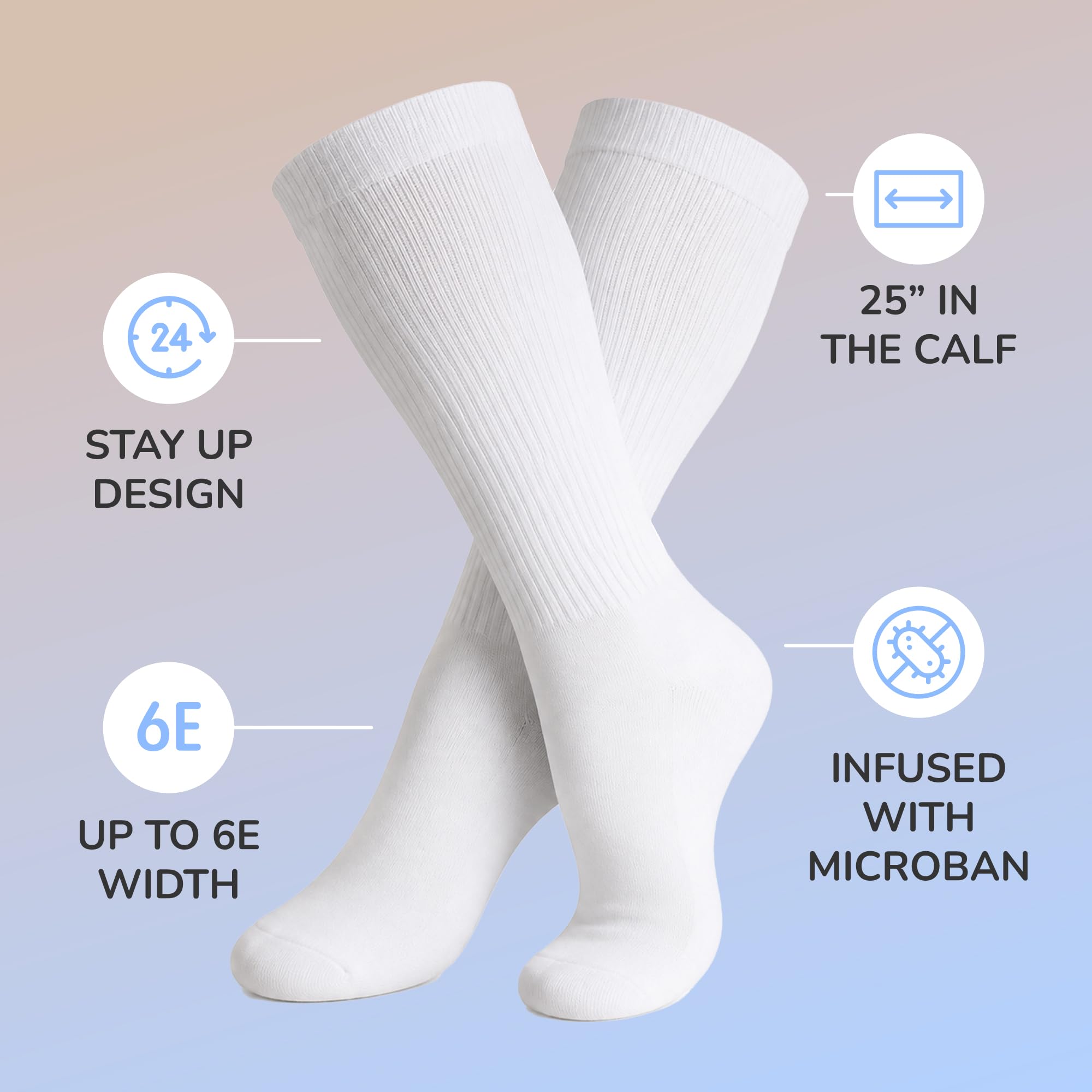 Extra breite Herren und Damen bis 6E Unisex Medical Mid Calf Crew 3PK Antimikrobiell Hergestellt in den USA
