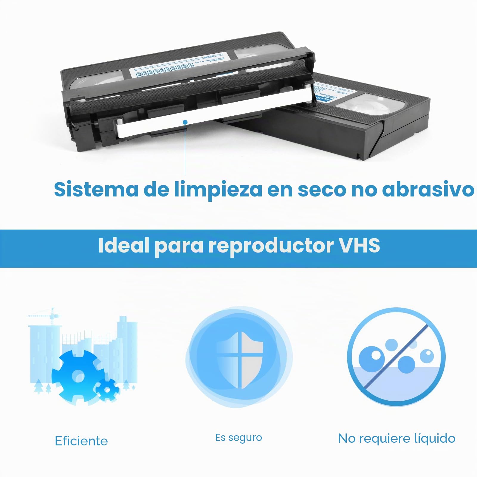 Reshow VCR Head Cleaner/VHS Head Cleaner – Limpiador de cabezal de reproductor VHS y VCR en seco, no requiere líquido