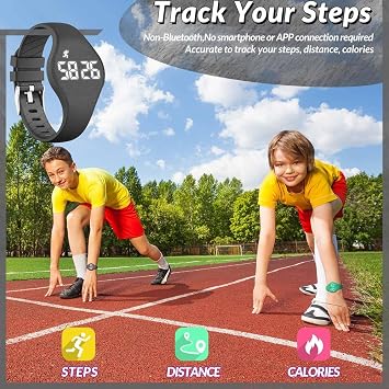 Kids Led Fitness Tracker Watch for Boys Girls, No App, Digital Sport Wristwatch, Waterproof, with Pedometer Alarm Clock, for Teens Children Students Ages 5-16 (Black)