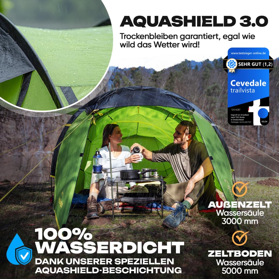 Tienda de campaña impermeable para 2 y 4 personas, tienda de campaña tipo túnel con toldo y protección contra mosquitos, tienda de campaña familiar ligera y estable, montaje rápido, tienda