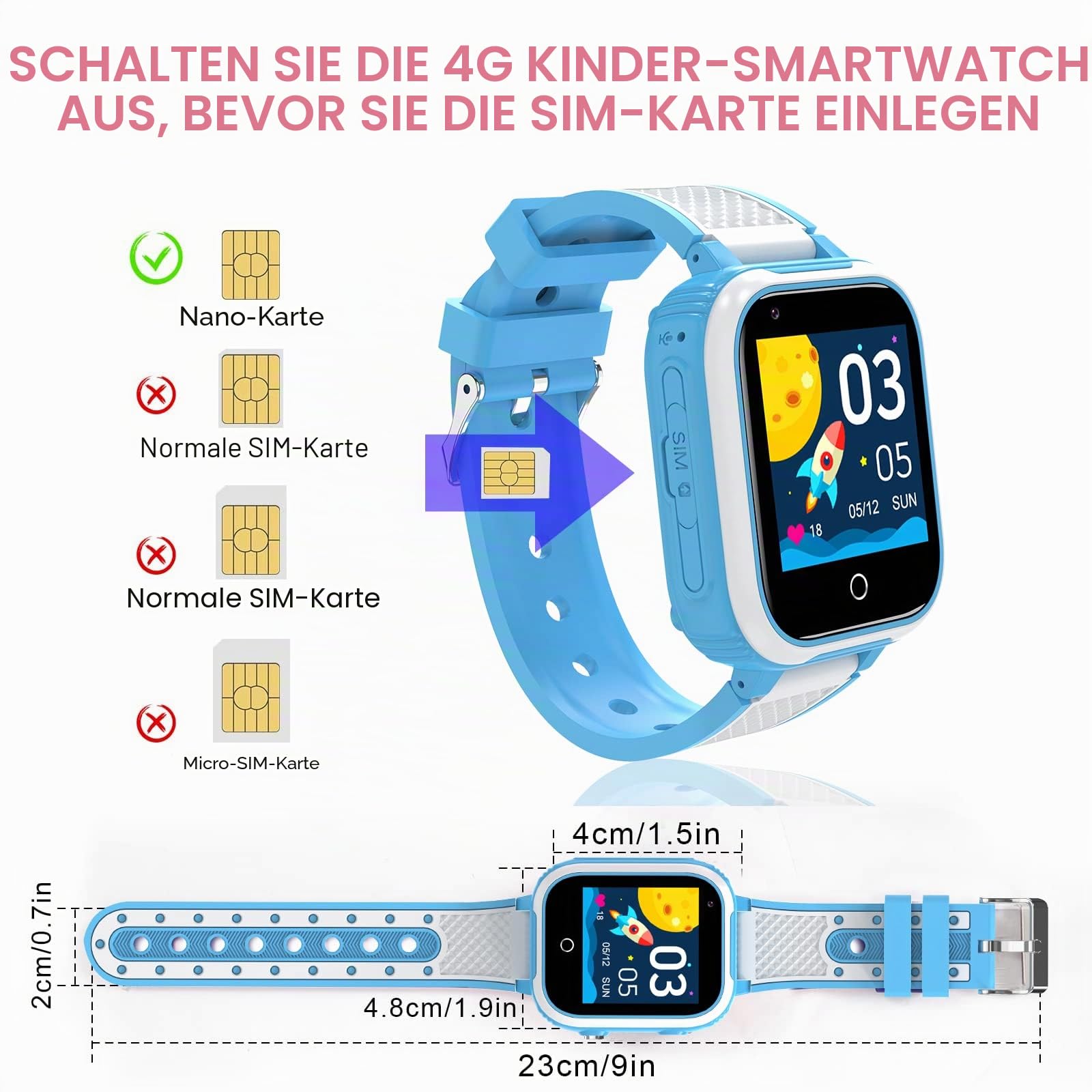 4G Smartwatch für Kinder mit GPS-Tracker, Uhr, Sprach-, Video-Chat, Text, Anruf, SOS-Alarm, Kamera, Schrittzähler, WLAN, wasserdichter Touchscreen, Kinderuhr für Alter 4–12 Jahre, Jungen,
