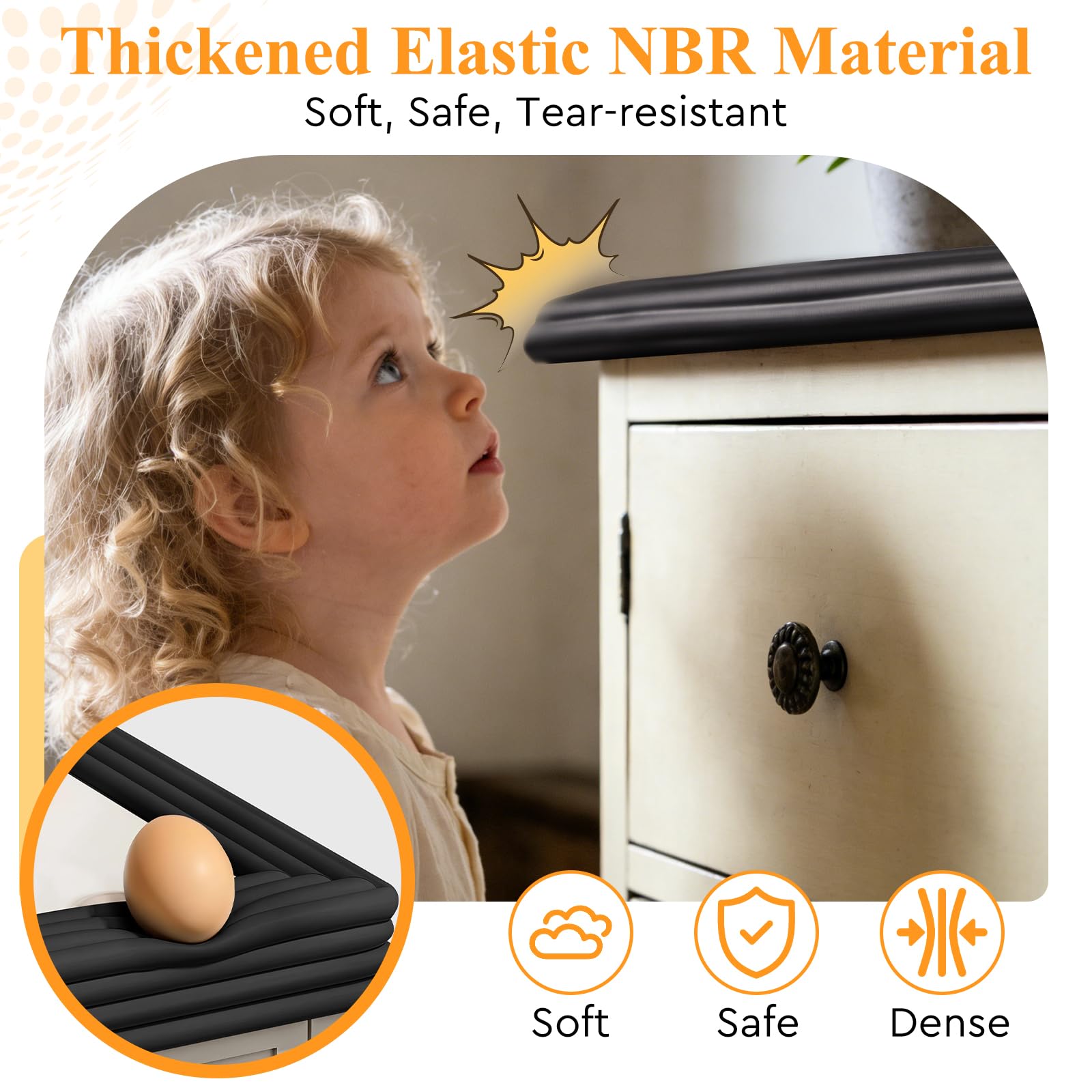EFUTURETIME Bord en Mousse de Table Meuble Protection 6M, 8 cm de Large et 0,8 cm de Haut, Protections Souples de Bord Autocollantes (Noir)