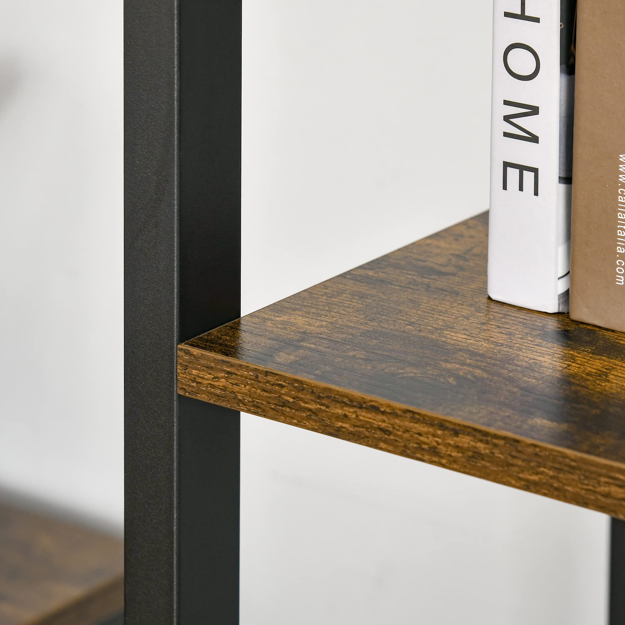 HOMCOM Libreria Stile Industriale a 5 Scaffali, Mobile Libreria in Legno e Acciaio per Casa, Ufficio e Studio, Marrone Rustico