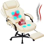 6 Points chaise de bureau de massage avec chauffage, chaise de bureau inclinable avec repose-pieds, fauteuils de bureau à la maison Vibration pour les personnes lourdes 400lbs, Président exécutif de la direction ergonomique, Noir
