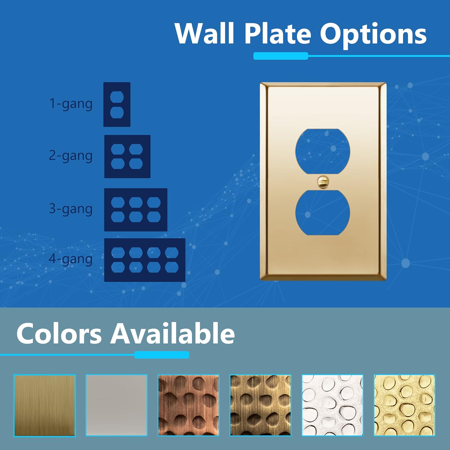 LIDER Duplex Receptacle Metal Wall Plate, Stainless Steel Outlet Cover, Corrosion Resistant, Mid-Size 1-Gang 4.88" x 3.11", Stainless Steel, LMWP-21M-PB, Polished Brass
