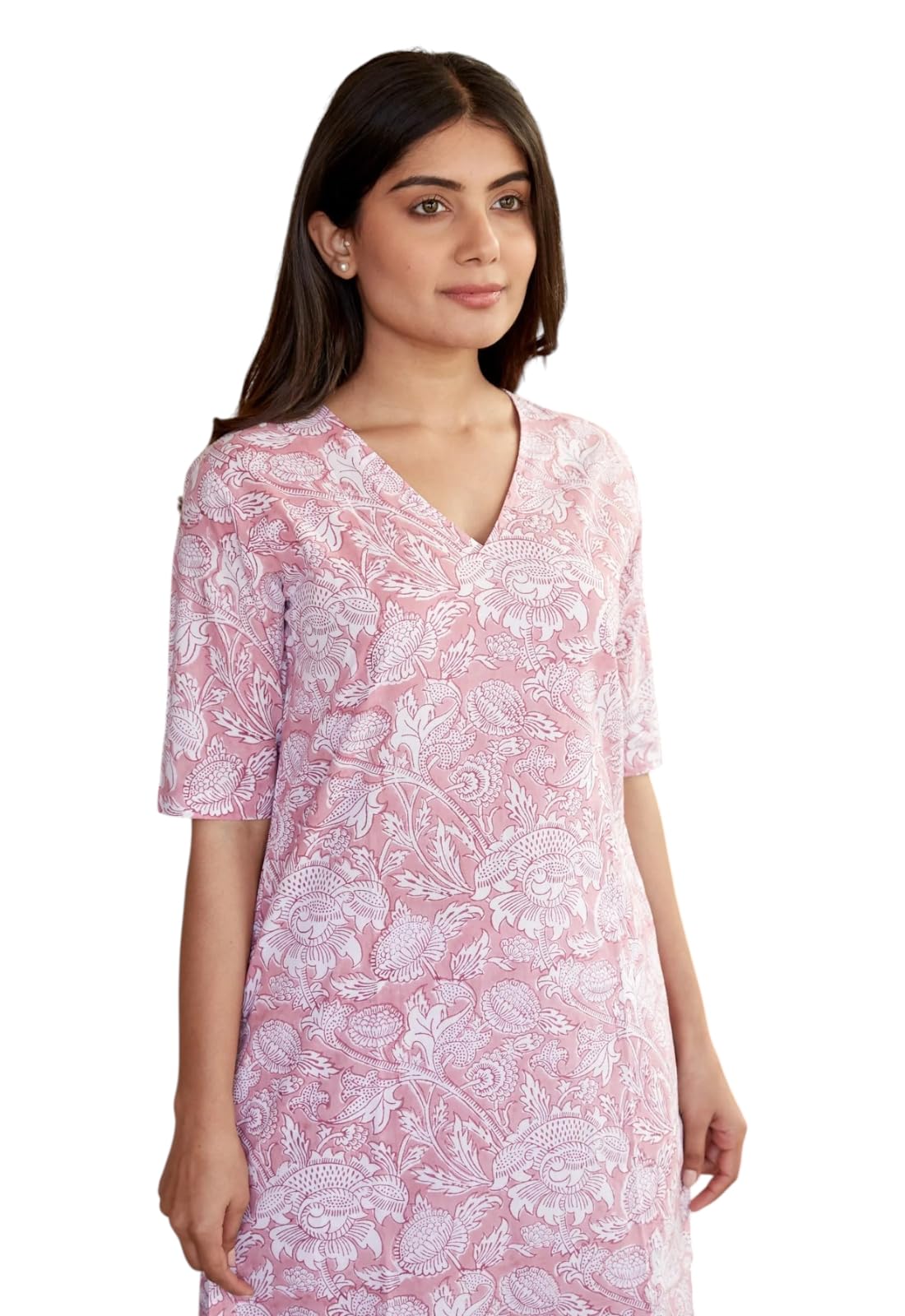Ensemble kurta en viscose rose avec pantalon imprimé pour femme - 7