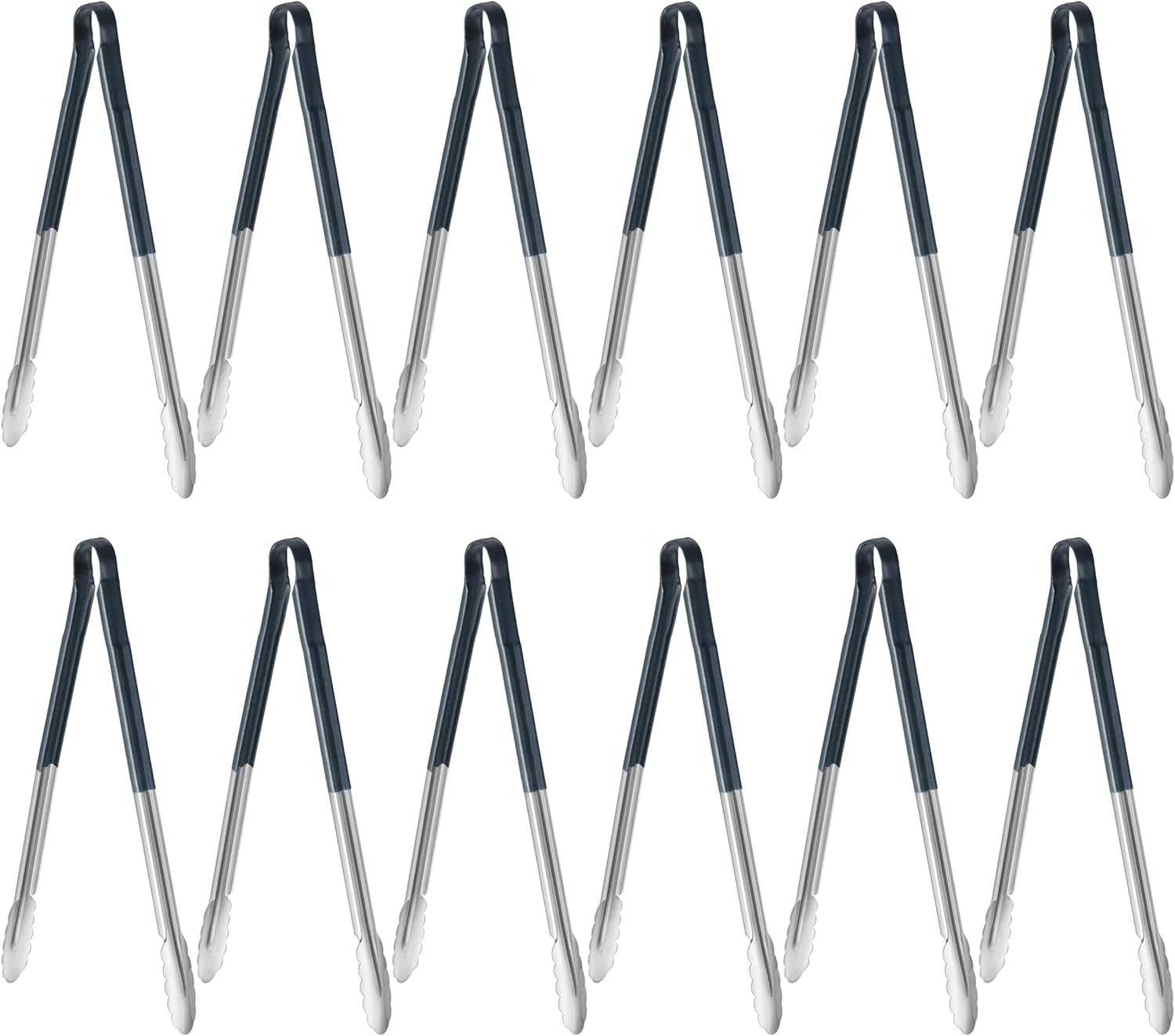 New Star Foodservice 16 Inch Utility Spring Tongs, Set of 12, Commercial Restaurant Grade Stainless Steel Tongs with Blue Vinyl Coated Handles