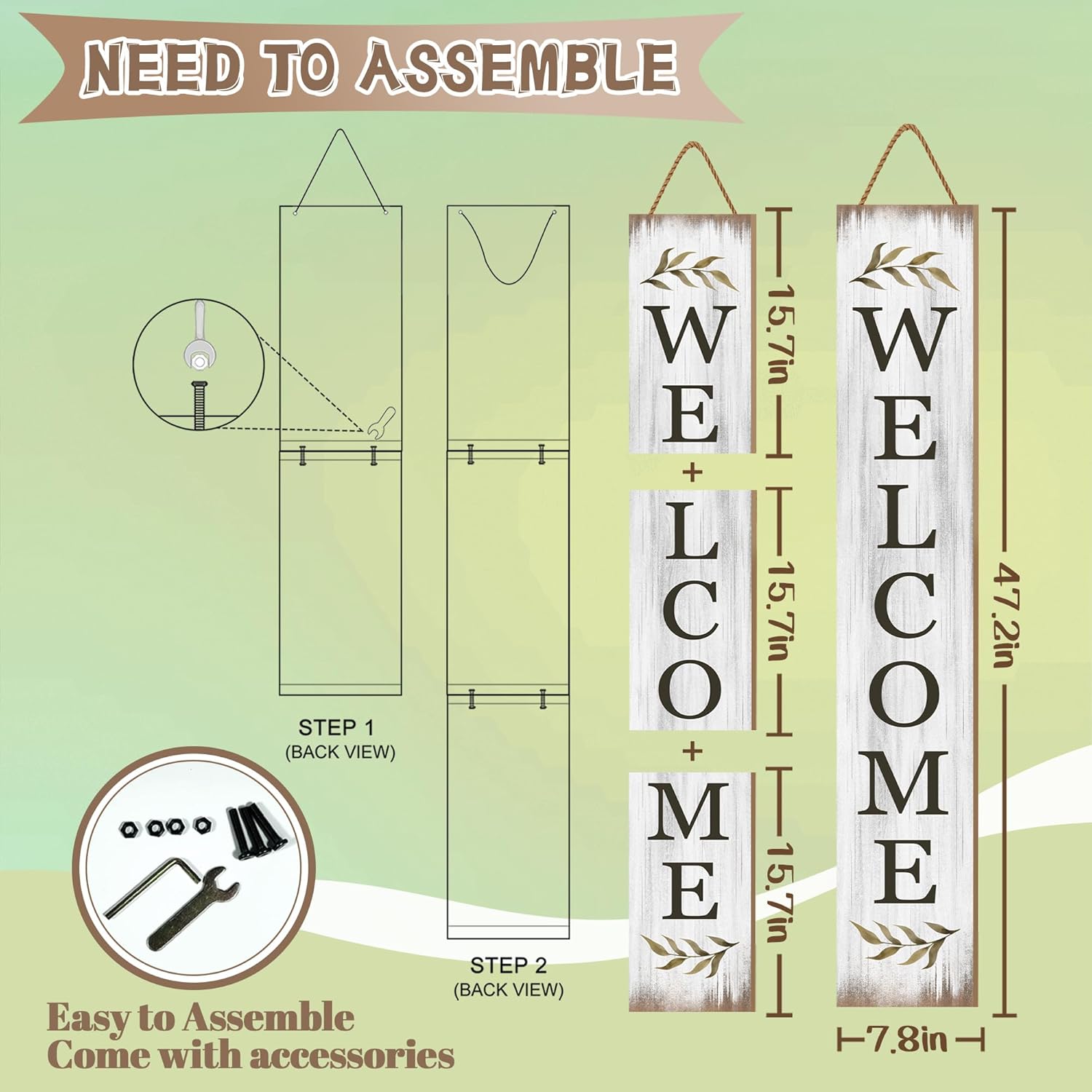 ウェルカムポーチサイン ホワイトレトロウェルカムサイン フロントポーチ用 素朴なホームデコレーション 屋外木製サイン パティオシーズ