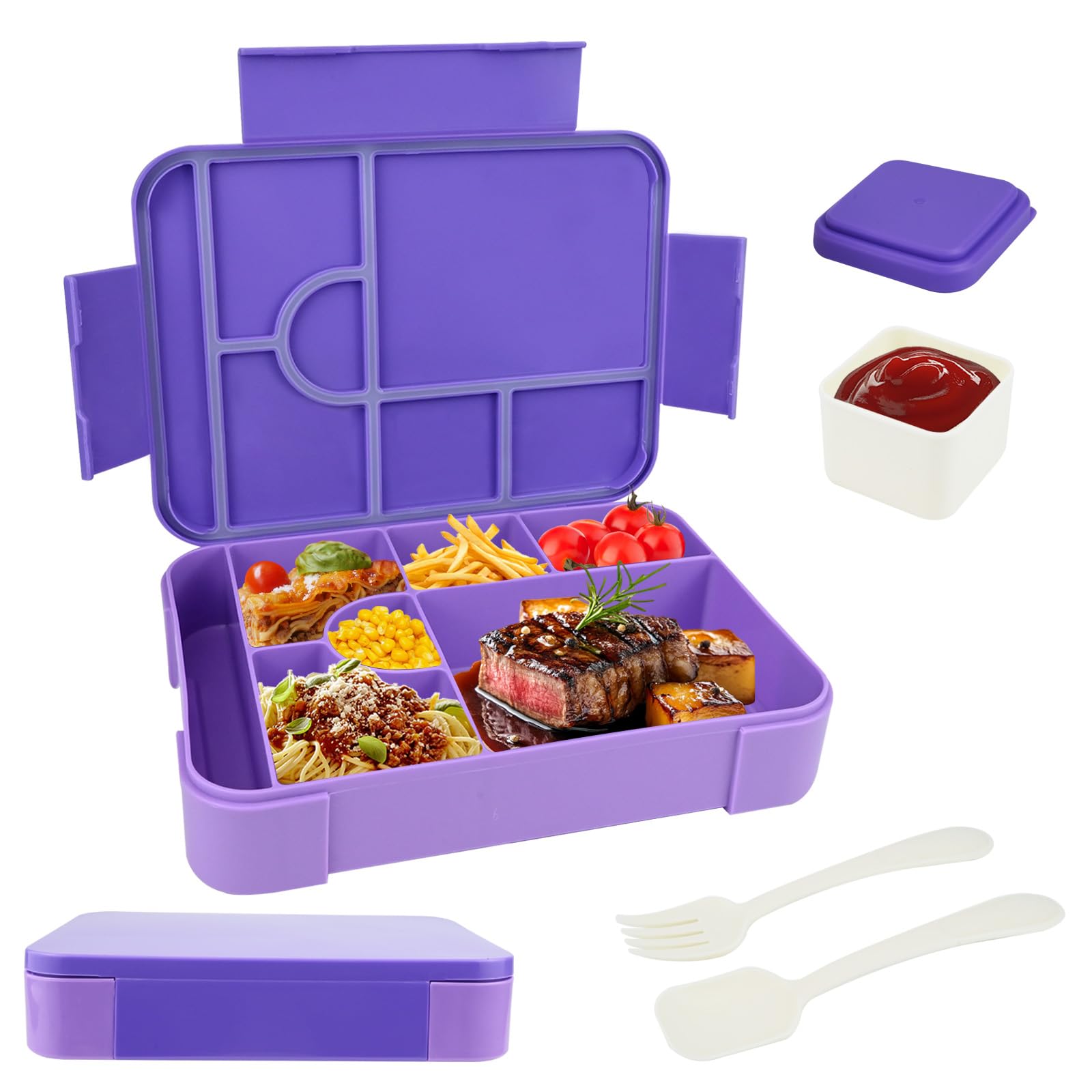lompyeu 1330ML Brotdose Kinder mit Fächern, BPA Frei Bento Box Kinder (Löffel & Gabel), Wiederverwendbare Lunchbox für Schule & Picknick, Mikrowellengeeignet Jausenbox