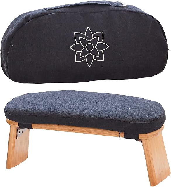 Mindful & Modern Folding Meditation Bench | Locking Magnetic Hinges | Wooden Kneeling Ergonomic Bamboo Seiza for Zen Meditation Posture & Yoga | Prayer Kneeler Stool w/Soft Pillow | with Travel Bag