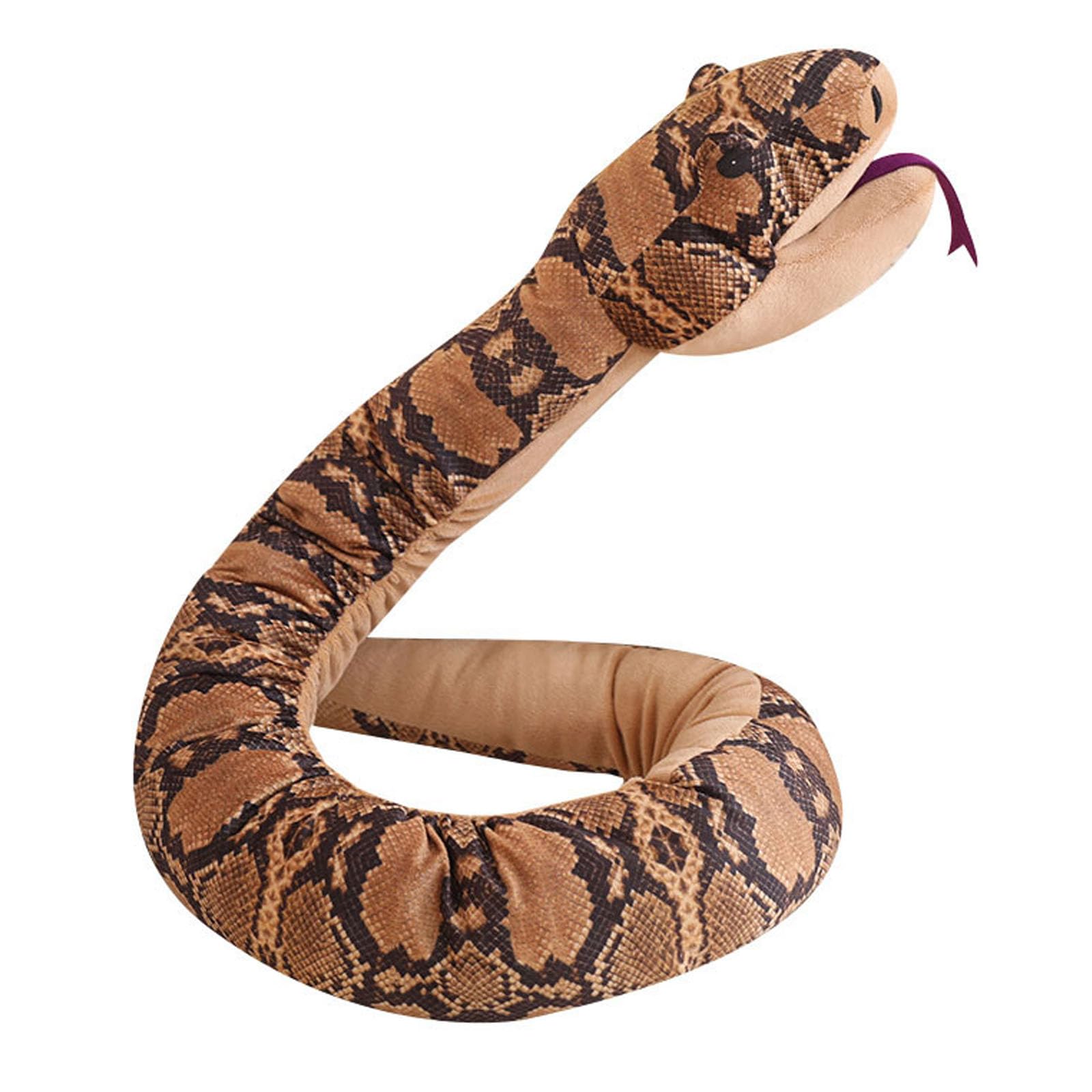 Plush Snake Hand Puppets, Simulation Python Plush Toy, Long Stuffed Animal Puppets with Working Mouth, Serpent Stuffed Pillow, Interactive Doll Halloween Party Home Decor Prank Props (Brown,90cm)