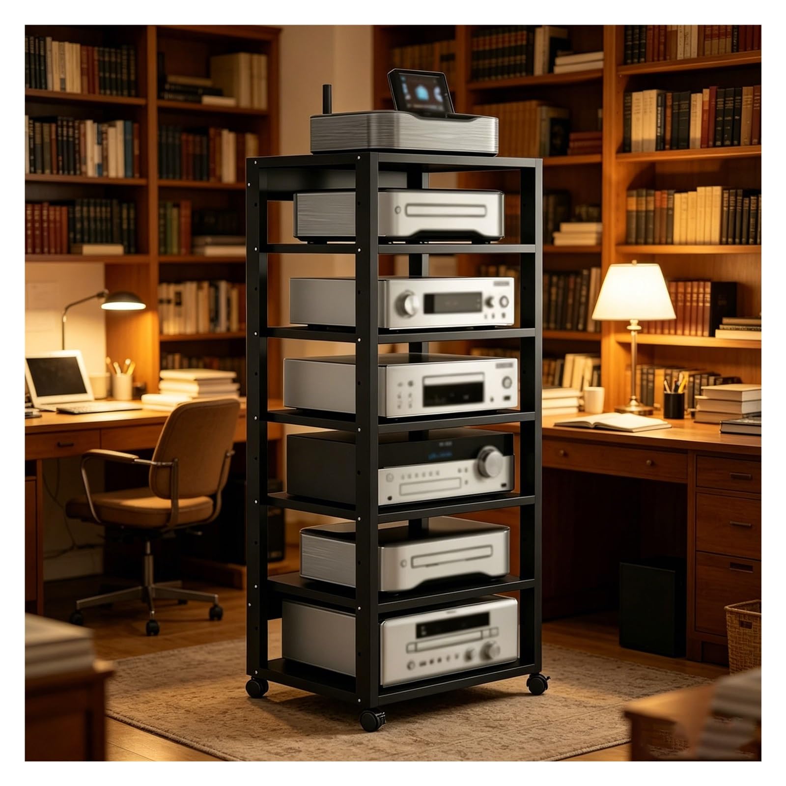 Meuble platine vinyle avec hauteur réglable et 7 niveaux de rangement
