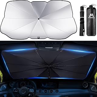 Windshield Sun Shade Umbrella, Car Windshield Sun Shade Foldable Cover Visor UV Ray Reflector, Car Sun Shade Windshield for Auto Trucks SUV Keeps Vehicle Cool Heat Insulation Protection(Black-Medium)