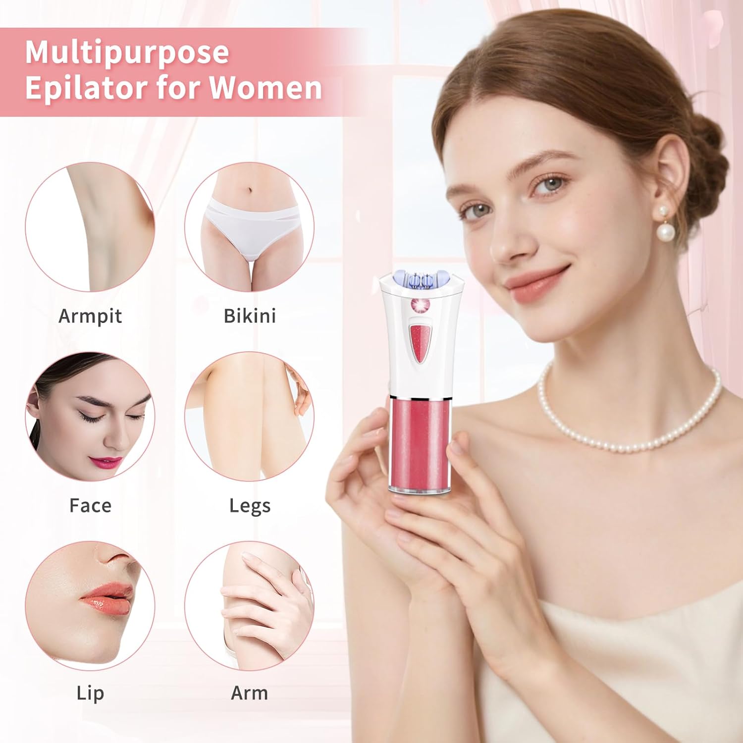 2026 Upgraded Facial Epilator for Women, Cordless Electric Tweezers Hair Removal Device with LED Light, Precise & Painless Face Epilator Hair Remover for Face/Lip/Arms/Legs/Bikini Line (Red)