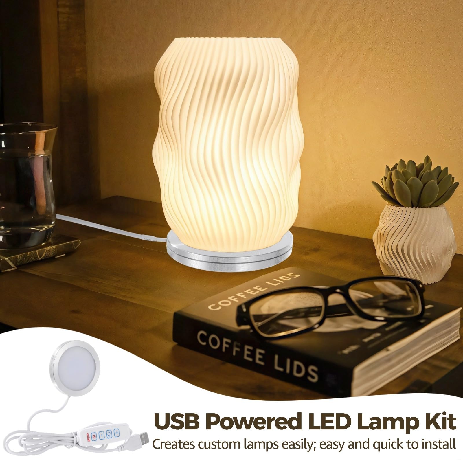 PONDON Zestaw lamp LED, USB, 3 tryby kolorów, regulowana jasność, projekty oświetleniowe DIY, aluminiowa powłoka, przełącznik rzędowy, dyfuzor PC