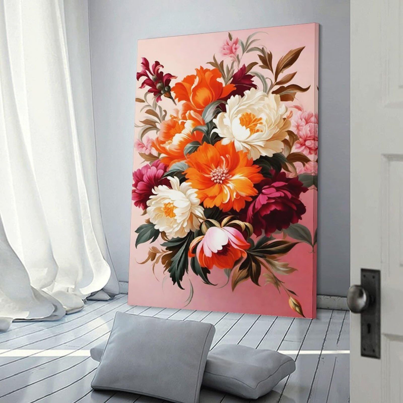 Junmoney Frame-Style-10 Canvas Wall Decor Victorian Pink Floral Art, 24X36inch(60X90cm), For Flats, Guest Rooms Or Compact Rooms, A Simple Refresh For Blank Walls