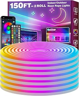 FBZ 150FT Waterproof RGB LED Neon Rope Lights, Flexible Strip App Remote Music Sync for Bedroom & Gaming Decor