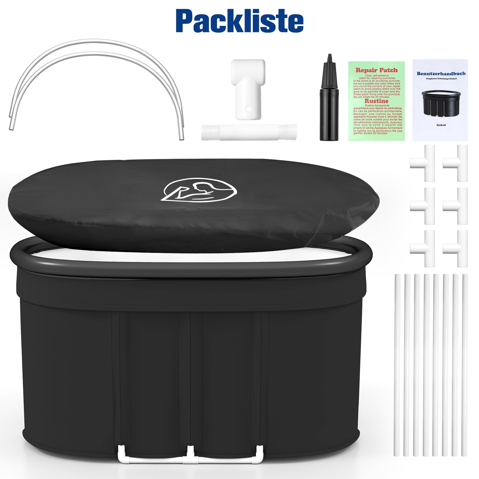 Eisbad XXL, Faltbare Badewanne Erwachsene(120cm Ø), Eistonne Eisbaden Outdoor mit Staubschutzabdeckung, Faltbare Badewanne Erwachsene, Eisbaden Tonne für Recovery und Kaltwassertherapie, Blau